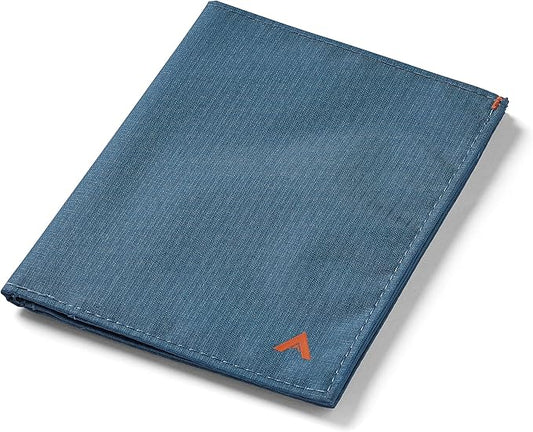 Allett Travel Wallet, Indigo Blue | Nylon, Thin Bifold, RFID Blocking, Minimalistic, Front Pocket | Holds Up To 10 Cards & Passport | For Men & Women