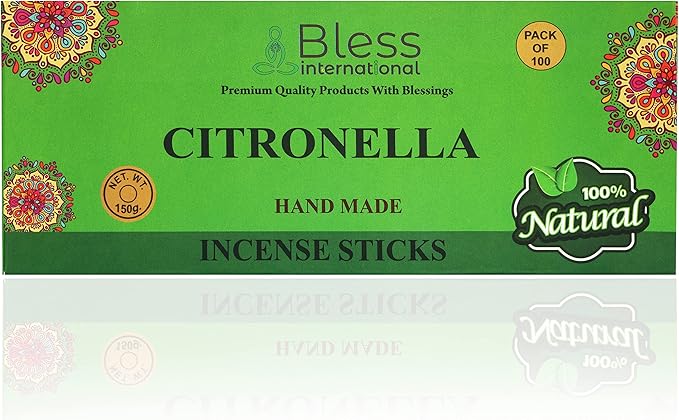Bless-Citronella 100%-Natural-Handmade-Hand-Dipped-Incense-Sticks Organic-Chemicals-Charcoal-Free Purification-Relaxation-Positivity-Yoga-Meditation Best-Woods-Scent (100 Sticks (5.25 OZ))