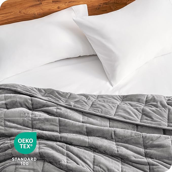 Bare Home Weighted Blanket Queen Size 22lb (60" x 80") for Adults - Minky Fleece - Premium Heavy Blanket Nontoxic Glass Beads (Light Grey, 60"x80")