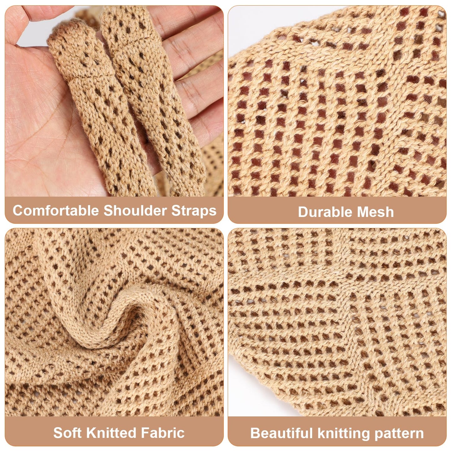 Sightor Crochet Tote Bag, Mesh Beach Bag Knit Summer Hobo Bag Vacation Boho Tote Bag for Women (Brown)