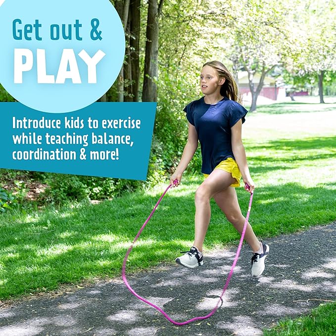 Just Jump It 8' Foot Single Jump Rope for Kids Women and Men - Active Outdoor Youth Fitness Excersing Equipment - Braided Nylon Gym Accessories