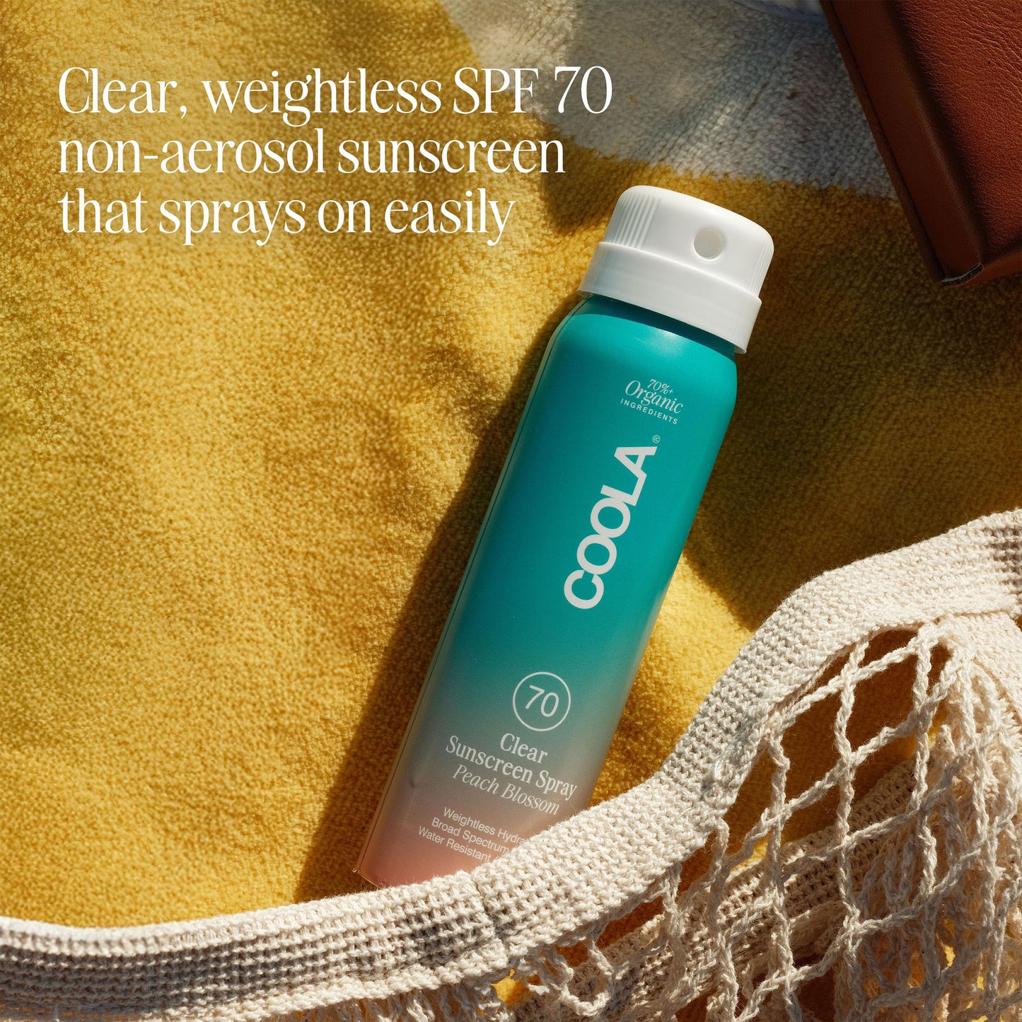 COOLA Organic Sunscreen SPF 70 Sunblock Spray, Dermatologist Tested Skin Care for Daily Protection, Vegan and Gluten Free, Peach Blossom, 2 Fl Oz