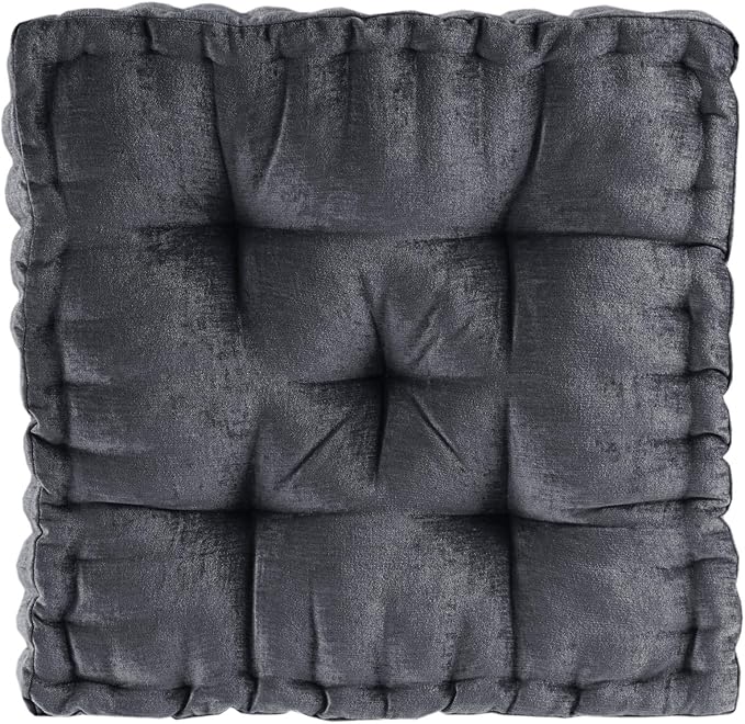 Intelligent Design Azza Floor Pillow, Large Cushions Sitting for Adults, Floor Pillow for Meditation or Yoga, Lustrous Chenille Tufted with Scalloped Edges for Bench/Chair Cushion, 20"x20"x5" Charcoal