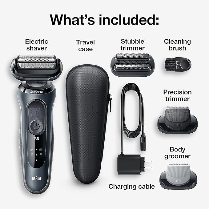 Braun Series 6 6046cs Electric Razor for Men, Wet & Dry, Electric Razor, Rechargeable, Cordless Foil Shaver with Charging Stand, Travel Case and Precision Trimmer, Black