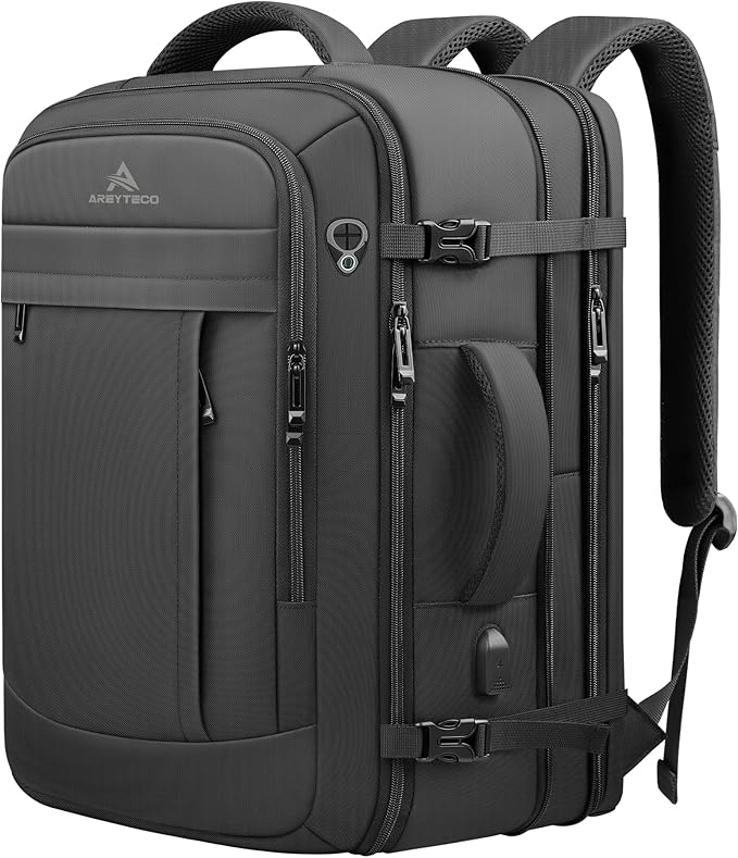 60L Extra Large Travel Laptop Backpack,3XL Expandable Carry On Backpack for Men, Big Capacity Heavy Duty Business Suitcase Daypack Bag Fits 18.4-19 Inch Laptops, Travel Gifts for Men Women, Black