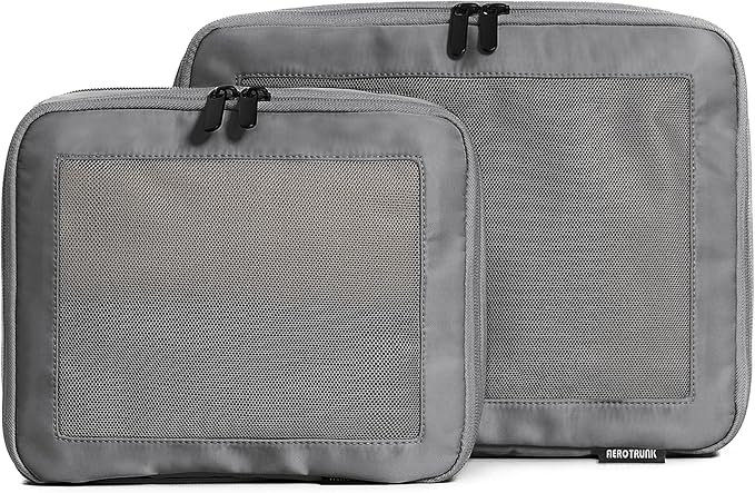 Compression Packing Cubes for Travel - Luggage Organizer Bags - Double Zipper Packing Cubes for Suitcases (2-Pack, Dark Grey)