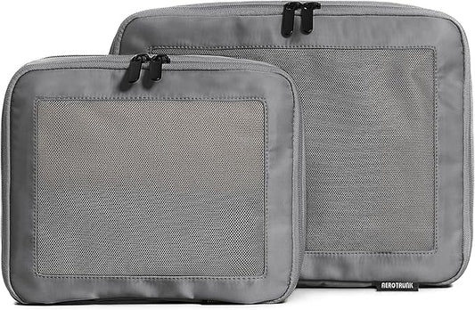 Compression Packing Cubes for Travel - Luggage Organizer Bags - Double Zipper Packing Cubes for Suitcases (2-Pack, Dark Grey)