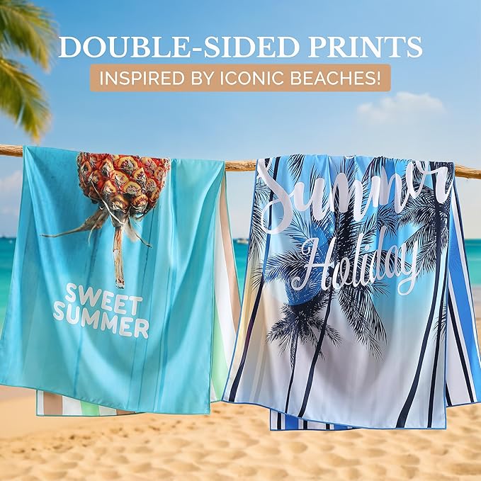 Casa Platino 6 Pack Beach Towels – Extra Large 71"x32" Sand Free Quick Dry Microfiber, Lightweight & Soft, Double-Sided Prints, Ideal Bachelorette Beach Towels for Travel & Vacation – Lorne