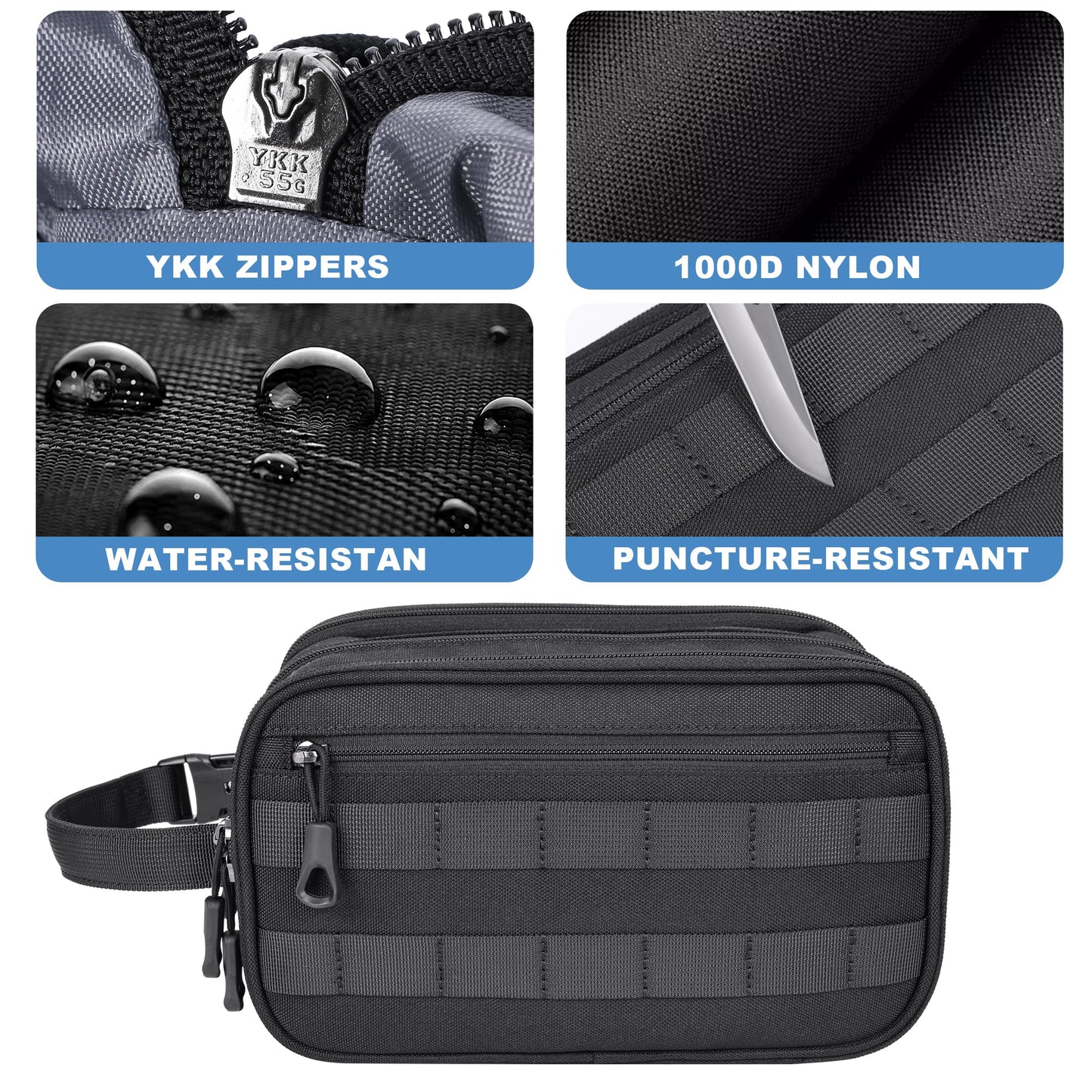 HILOMON Hygiene Bag Tactical Inspired Mens Toiletry Shower Shave Kit Grooming Bag for Travel YKK Zippers Water-resistant Fabric Military Molle