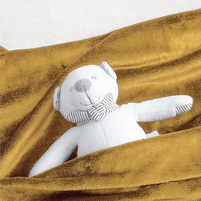 Bedsure GentleSoft Bedding Fleece Blanket for Girls and Boys - Soft Cozy Cute Small Throw Blankets for Travel, 43x55 Inches, Gold