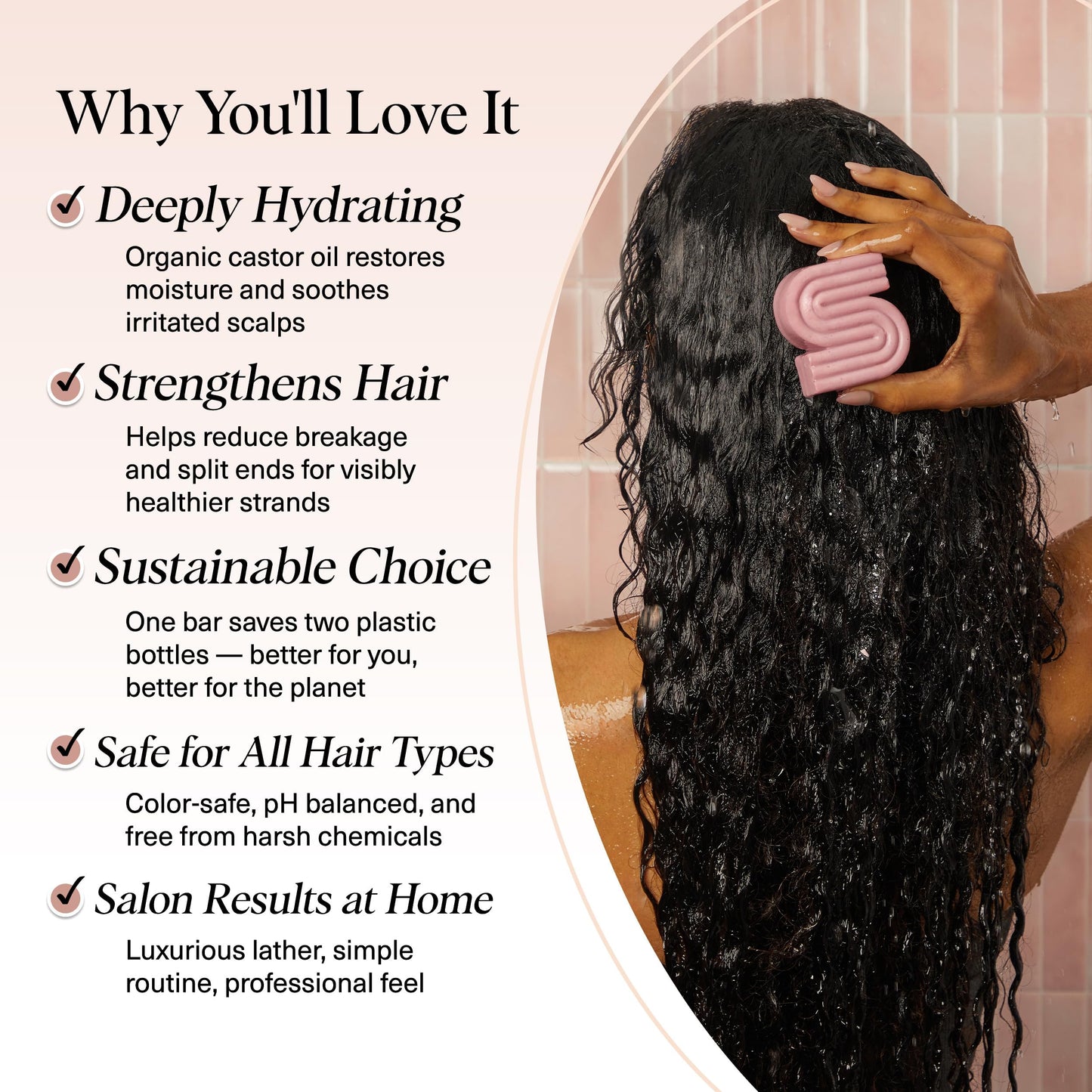 Kitsch Castor Oil Shampoo Bar Soap - Hydrating & Moisturizing Hair Care - Organic Castor Oil Solid Shampoo for Hair Growth & Scalp Nourishment - Silicone & Paraben-Free, Vegan, Made in USA - 3.2oz