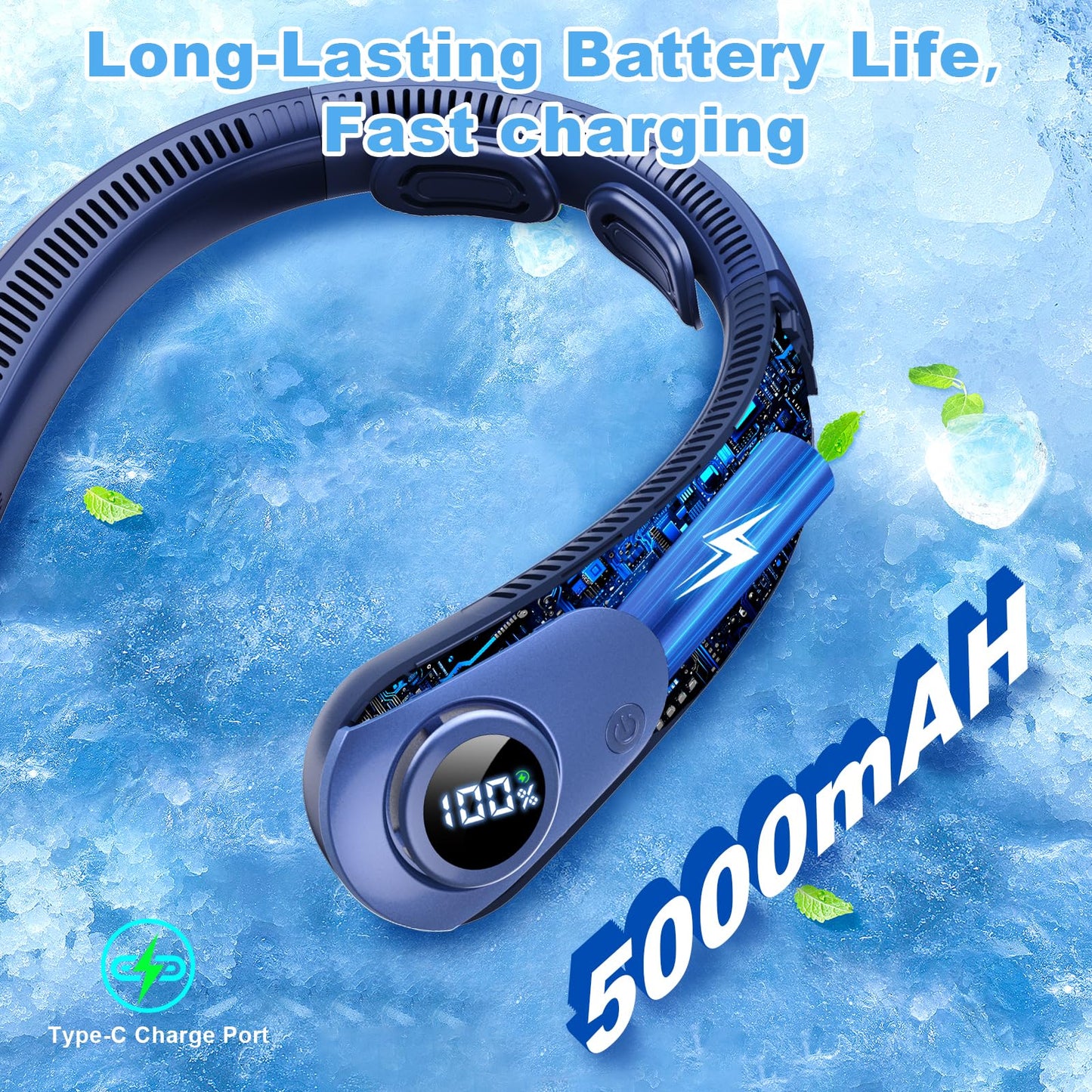 Portable Neck Fan that Blow Cold Air, LED Display, Rechargeable Hands-Free Wearable Cooling Personal Fan, 5 Speed, Neck Support, Bladeless Neck Air Conditioner, Gift for Women/Men, Hot Flashes, Travel