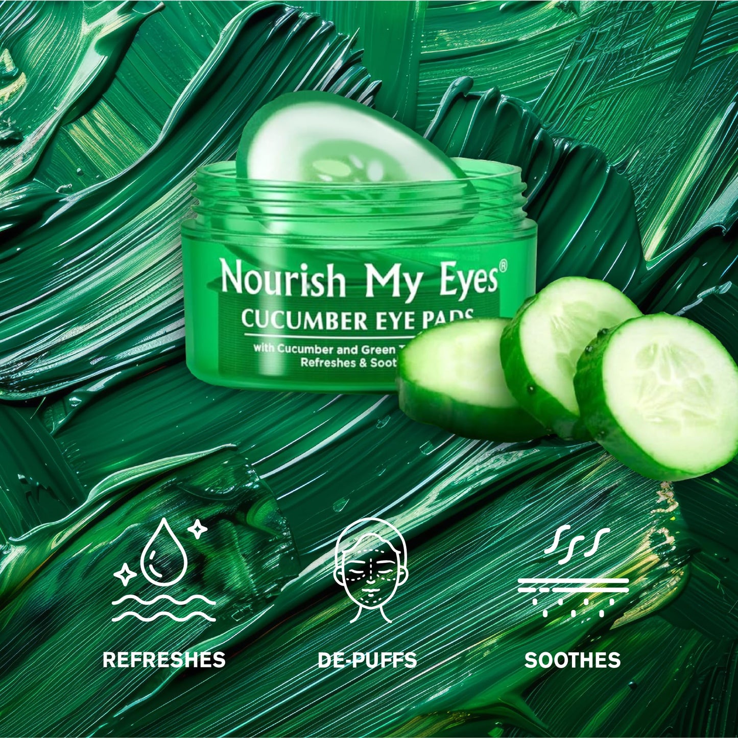 Fran Wilson NOURISH MY EYES Cucumber and Green Tea Pads - 36 Pads each At-Home Spa Treatment to reduce puffiness Revitalize Your Eyes: Easy-to-Use Cucumber Eye Pads for Dark Circles (Pack of 3)