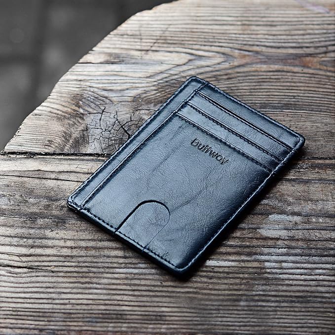 Buffway Slim Minimalist Front Pocket RFID Blocking Leather Wallets for Men and Women - Alaska Blue