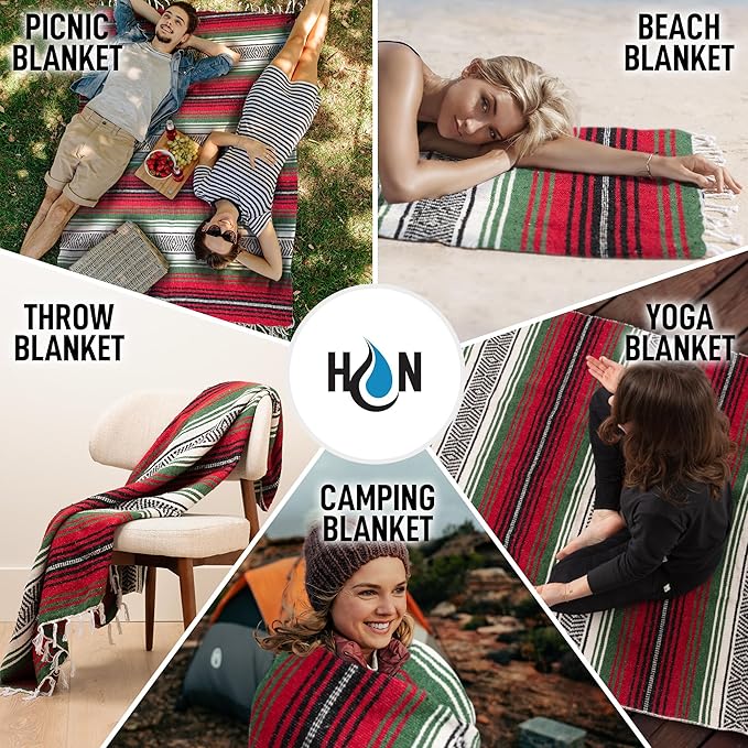 Authentic Large Handwoven Mexican Blanket - Soft Yoga- Durable Serape- Lightweight Falsa, Beach, Camping, Picnic, Outdoor Blanket 70"x50" - Dragon