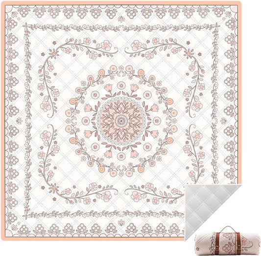 Boho Picnic Mat, 79" x 79" Extra Large Outdoor Picnic Blanket, Washable Foldable Portable Blanket for Beach/Camping/Concerts