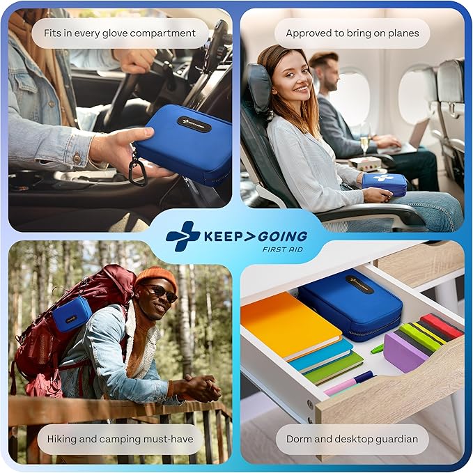 KeepGoing Travel First Aid Kit for Car, Home, Hiking, Camping and Outdoor Emergencies - First Aid Kit Travel Size TSA-Approved