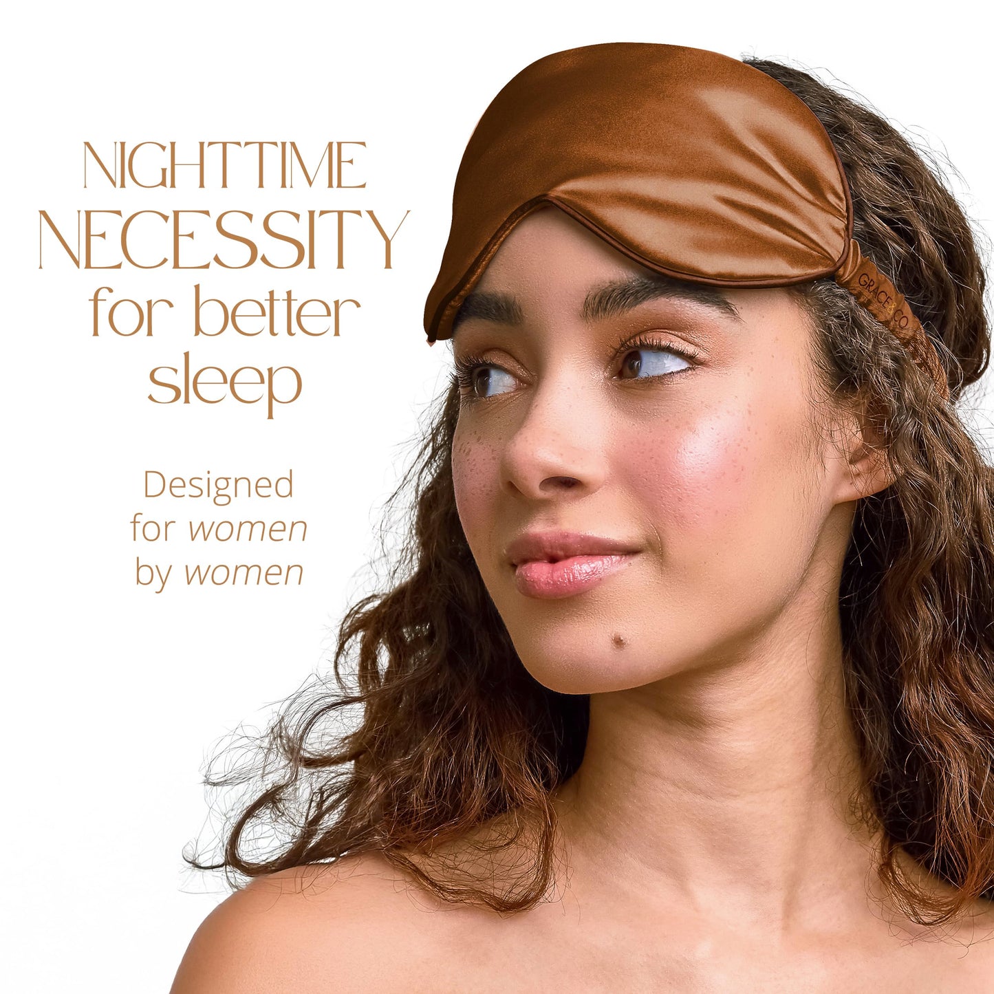 Grace & Company Silky Satin Eye Mask for Women - Premium Brown Satin Silk Sleep Mask - Hydrating, Ultra Soft & Lightweight Vegan Sleeping Mask - Cardamom