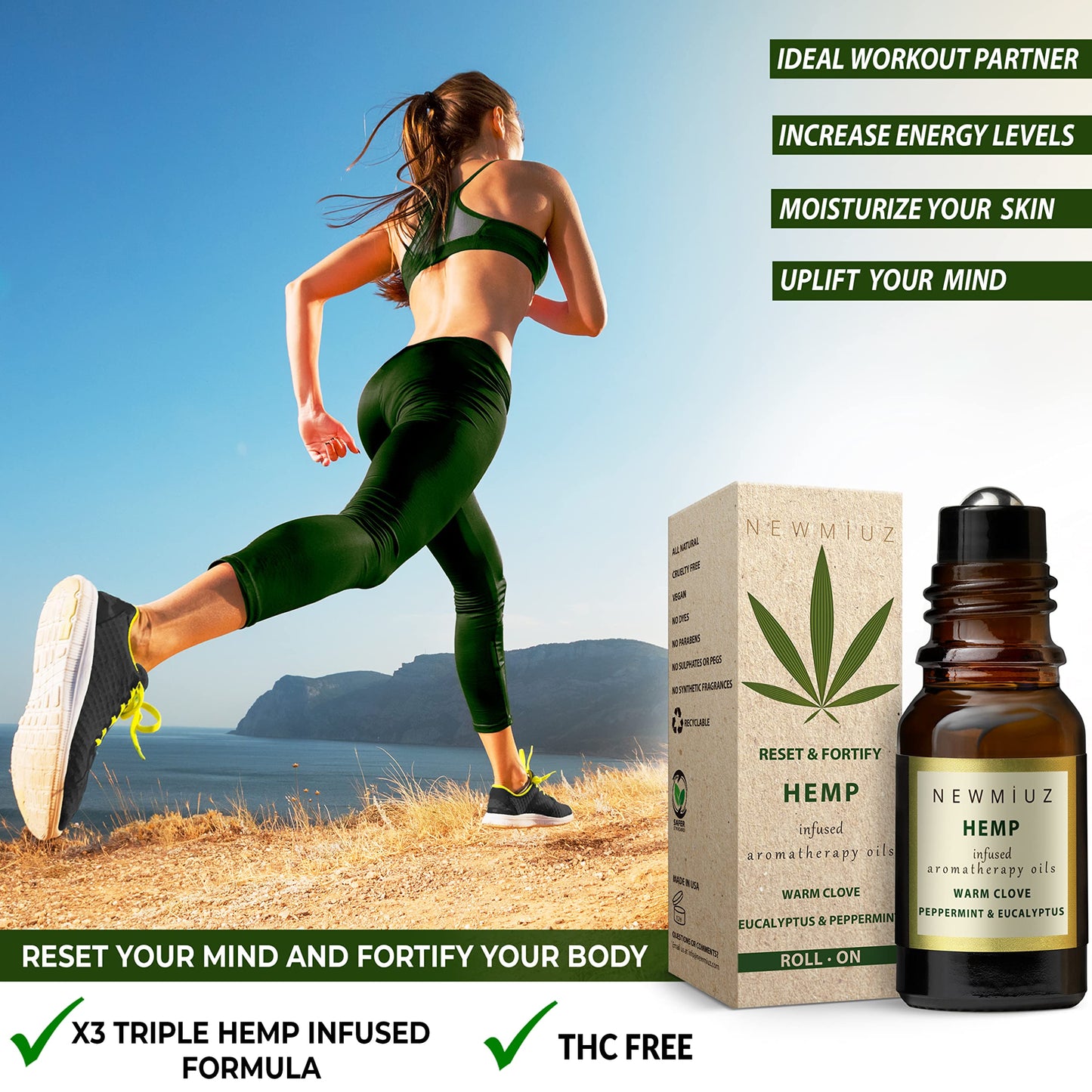 Migraine Headache Roll On Stick 300mg Hemp Peppermint Eucalyptus Clove Arnica Essential Oils Aromatherapy for Eaze Head Destress Gifts for Women Men