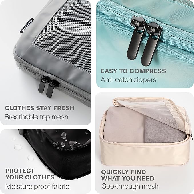 Compression Packing Cubes for Travel - Luggage Organizer Bags - Double Zipper Packing Cubes for Suitcases (2-Pack, Dark Grey)