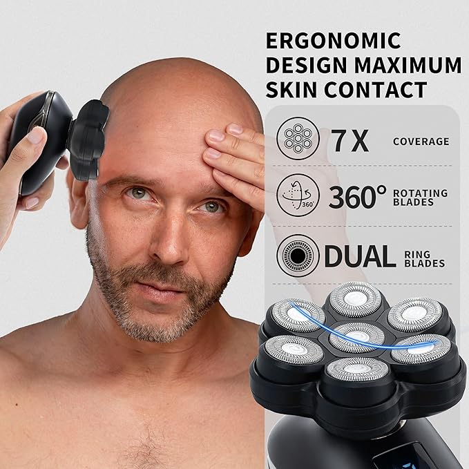 2025 New Upgrade Magnetic Head Shavers for Bald Men, Electric Razor for Men, Mens Shaving with Nose Hair Sideburns Trimmer, LED,Travle Lock