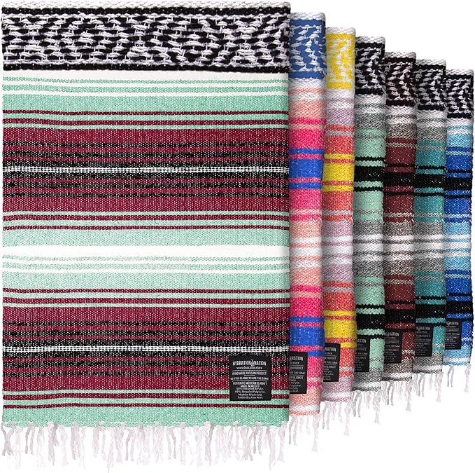 Authentic Large Handwoven Mexican Blanket - Soft Yoga- Durable Serape- Lightweight Falsa, Beach, Camping, Picnic, Outdoor Blanket 70"x50" - Miami Vice
