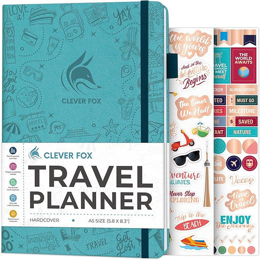 Clever Fox Travel Journal - Itinerary Travel Planner Organizer for Women, Men and Couples, Travel Log Journal, Lasts 5 Trips, A5 (Aquamarine, A5 (5.8" x 8.3"))