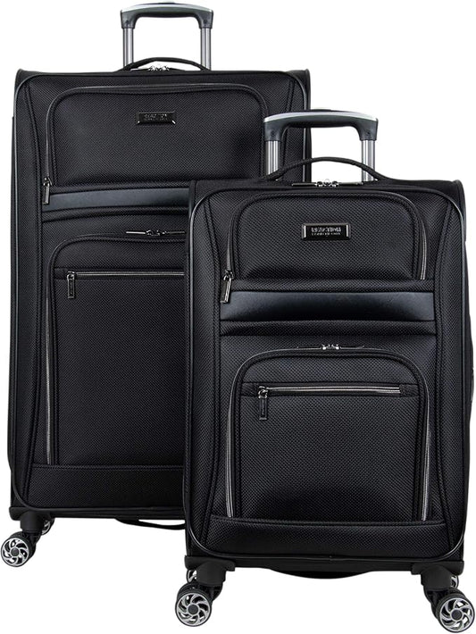 Kenneth Cole REACTION Rugged Roamer Lightweight Softside Expandable 8-Wheel Spinner Luggage, Black, 2-Piece (20” Carry-On/28” Check Size)