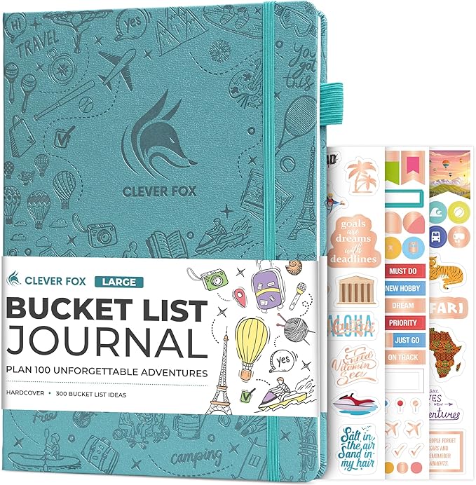 Clever Fox Bucket List Journal Large – Inspirational Book for Memories & Adventures – Motivational Bucket List Notebook for Couples, A4 (Aquamarine)