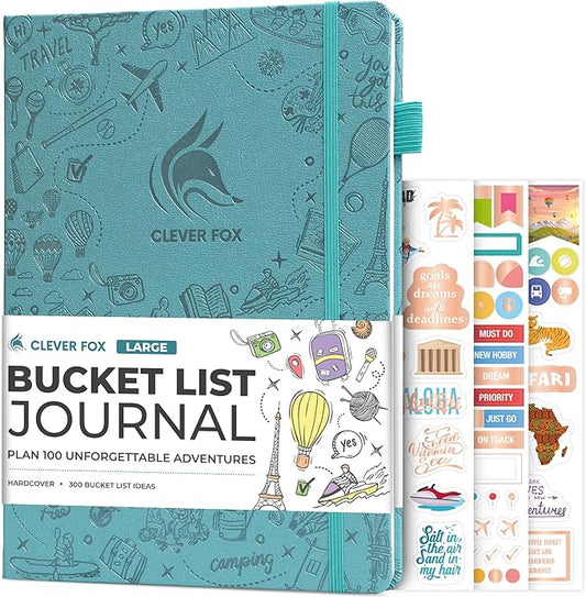 Clever Fox Bucket List Journal Large – Inspirational Book for Memories & Adventures – Motivational Bucket List Notebook for Couples, A4 (Aquamarine)