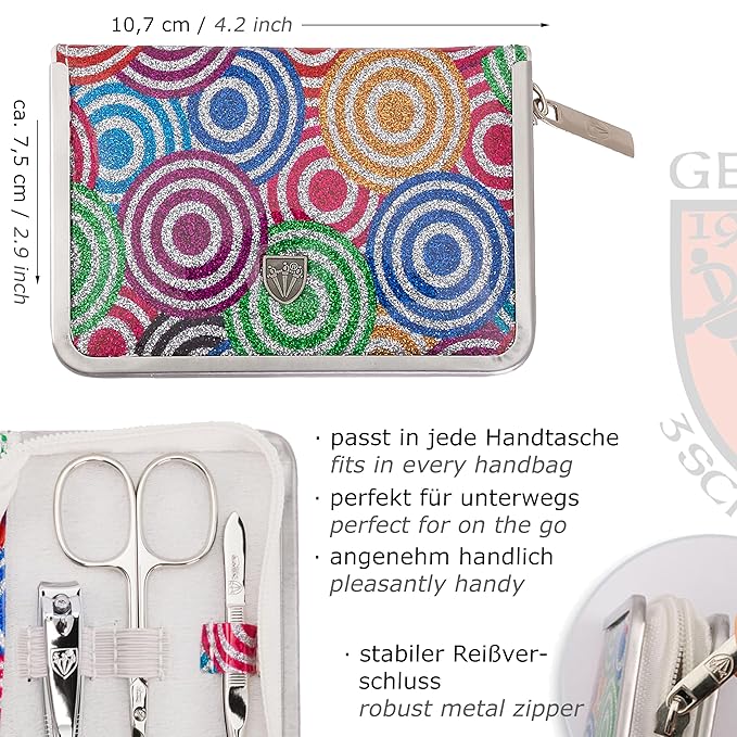 3 Swords Germany - brand quality 6 piece manicure pedicure kit set for professional finger & toe nail care with synthetic leather case - Made in Germany - colored