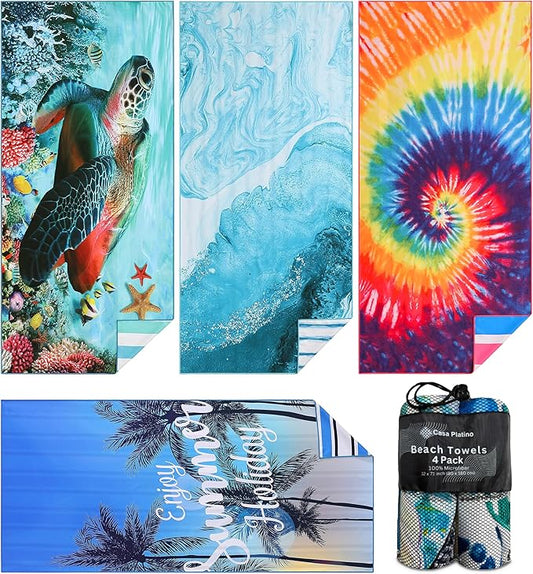 Casa Platino Pool Towels 4 Pack – Extra Large 32"x71" Sand Free Beach Towel, Quick Dry, Lightweight for Camping, Travel & Beach Essentials for Women – Nabran