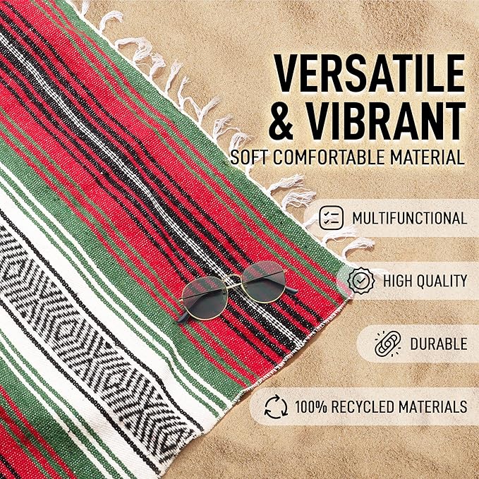 Authentic Large Handwoven Mexican Blanket - Soft Yoga- Durable Serape- Lightweight Falsa, Beach, Camping, Picnic, Outdoor Blanket 70"x50" - Dragon