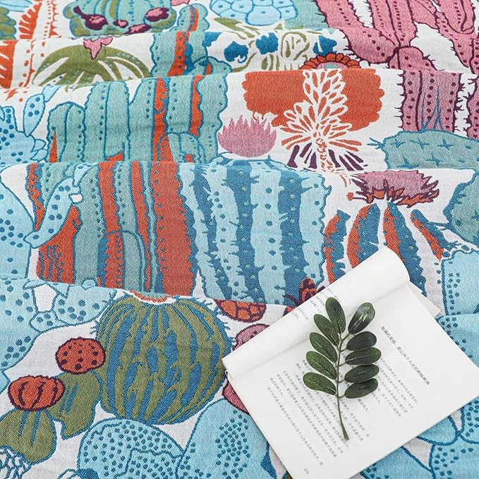 Boho Throw Blanket for Couch, 100% Cotton Cozy Warm Fall Throw Blankets, Ultra Soft Muslin Throw Blankets for Adults, Farmhouse, Boho Home Decors, 60"x80"