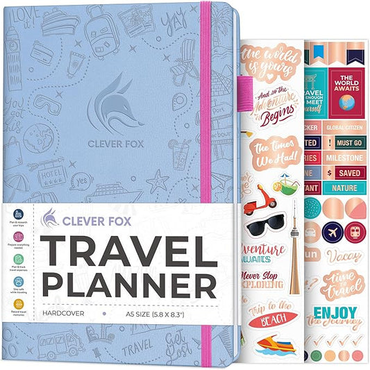 Clever Fox Travel Journal – Vacation & Trip Organizer with Budget Plan, Packing List, Travelling Expense Tracker, A5 (Periwinkle)