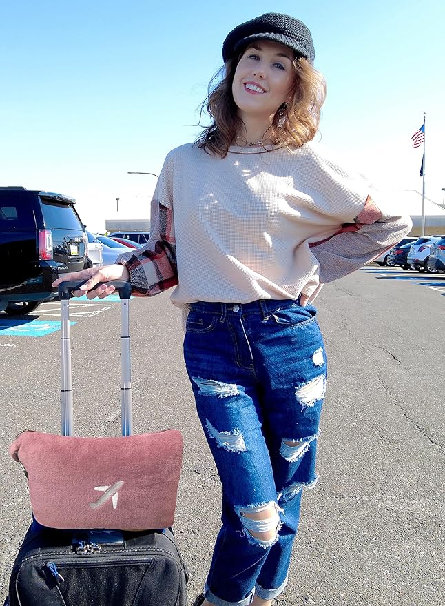 BlueHills 2 Pack Travel Blanket Pillow in Mini Soft Case Premium Plush Airplane Blankets Soft Bag Compact with Luggage Belt and Backpack Clip Small Traveling Pillows Lightweight Accessories - Pink M22