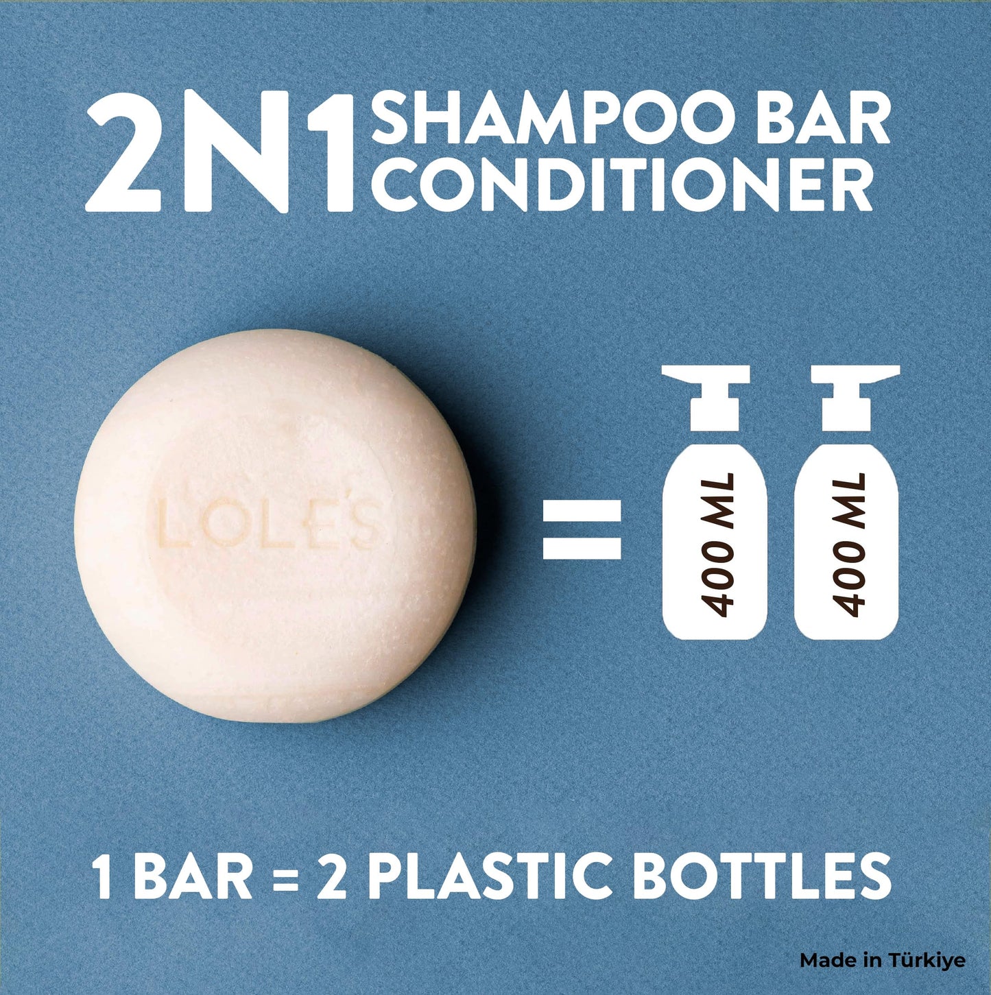 LOLE'S Shampoo Bar and Conditioner, 2in1 with Coconut Oil for Normal Hair, Volume & Strength, 99% Natural Origin, Sustainably Sourced, 3.5Oz