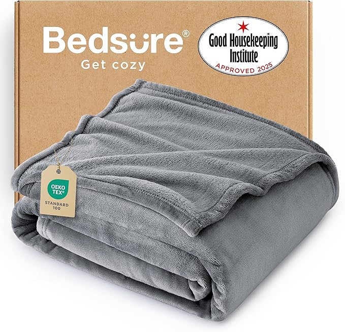 Bedsure GentleSoft Fleece Throw Blanket for Couch Grey - Lightweight Plush Fuzzy Cozy Soft Blankets and Throws for Sofa, 50x60 inches