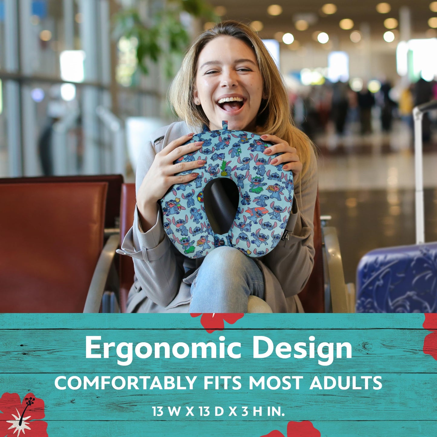 Disney Stitch Kids Travel Neck Pillow for Airplane, Car and Office Comfortable and Breathable, Blue