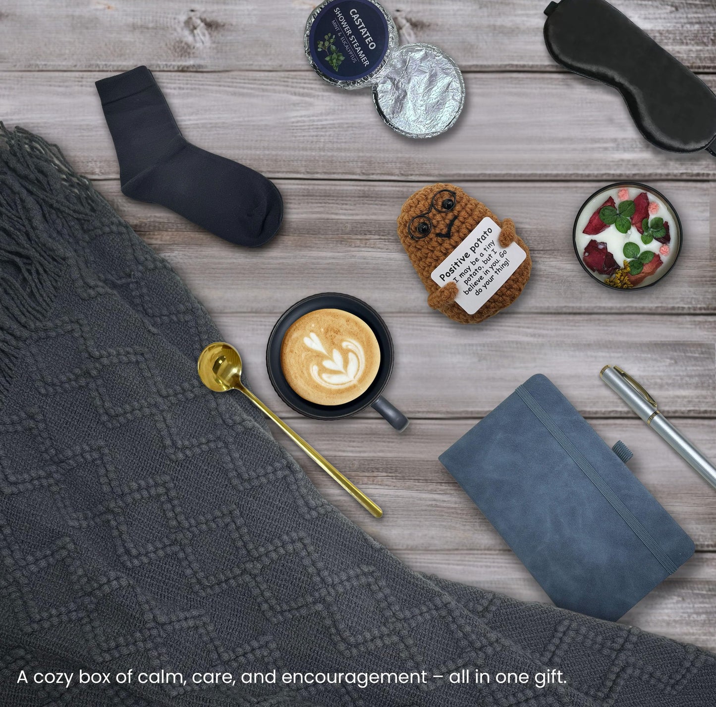 Get Well Soon Gift Baskets for Men&Women- Self Care Package/Brithday - After Surgery, Sympathy Gifts for Loss of Loved One, Thinking of You/Grief/Bereavement/Miscarriage Gifts (Grey & Navy Blue)