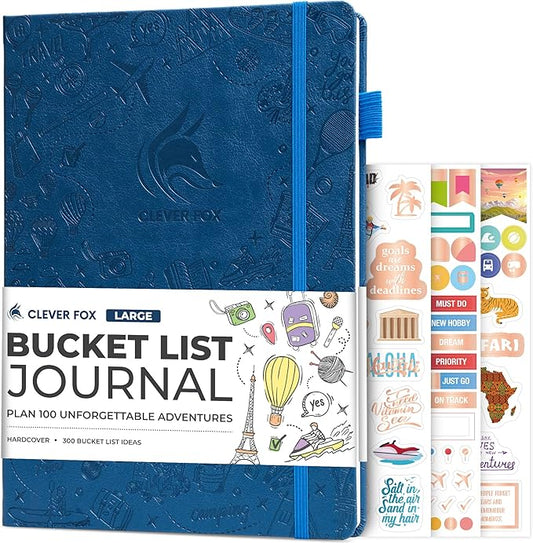Clever Fox Bucket List Journal Large – Inspirational Book for Memories & Adventures – Motivational Bucket List Notebook for Couples, A4 (Mystic Blue)