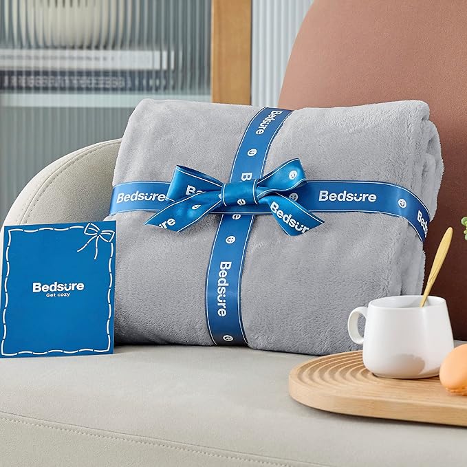 Bedsure GentleSoft Bedding Fleece Blanket for Girls and Boys - Soft Cozy Cute Small Throw Blankets for Travel, 43x55 Inches, Light Grey