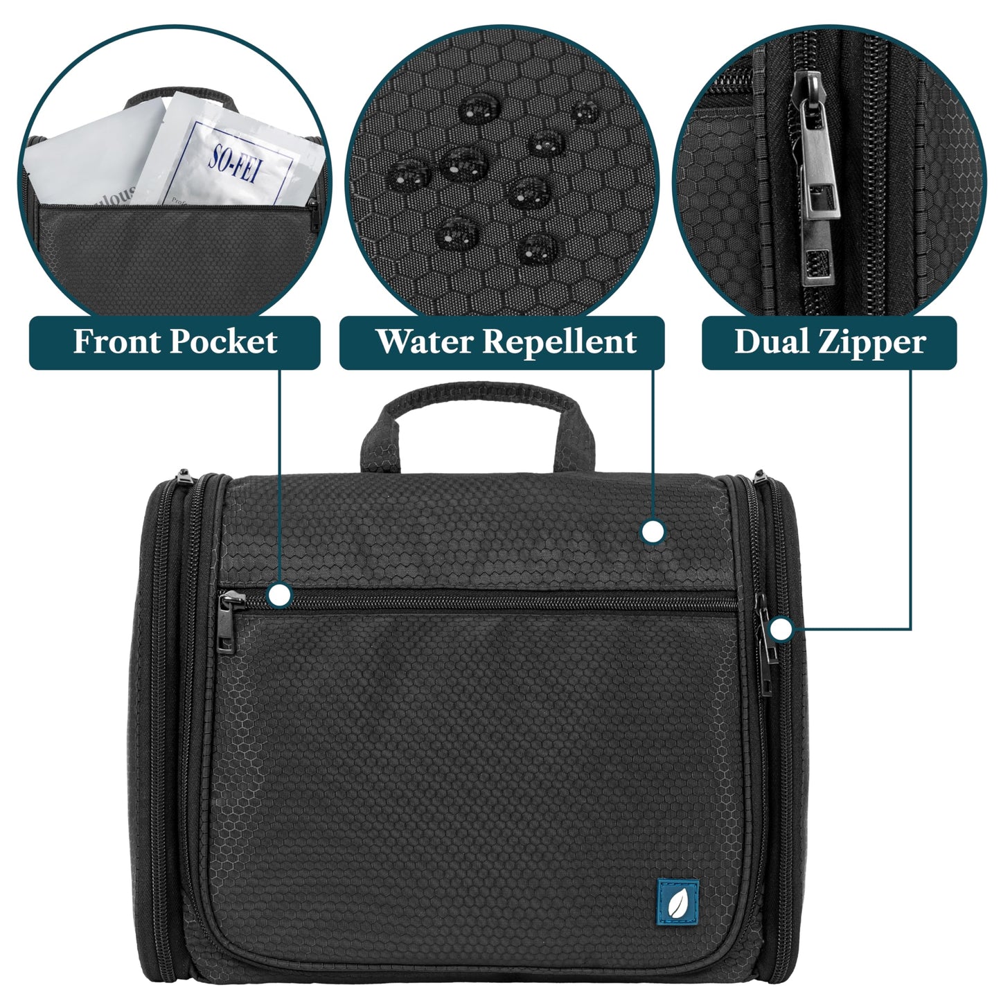 PAVILIA Large Hanging Toiletry Bag Travel Bag Women Men, Cosmetic Organizer, Water Resistant Makeup Bag Accessories Toiletries, Travel Essentials Kit, Black