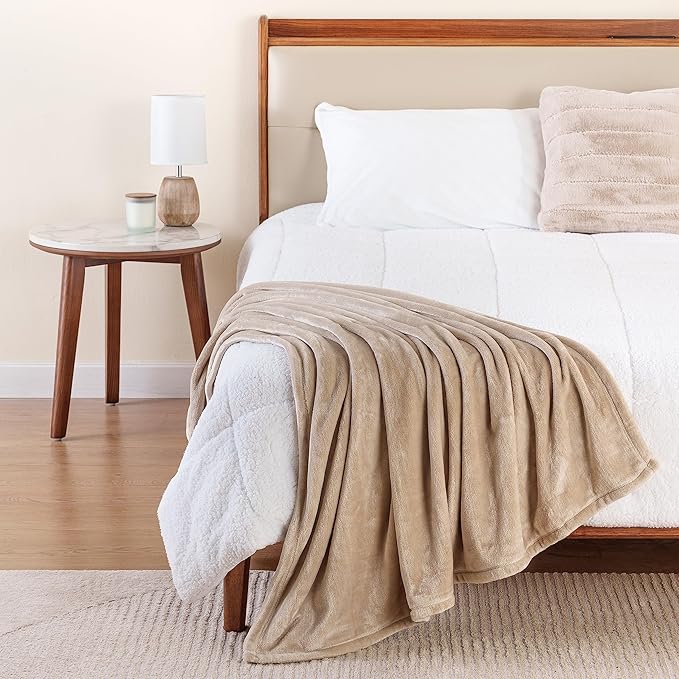 Berkshire Blanket Classic VelvetLoft® Solid Throw Blanket, Lightweight Soft Fuzzy Plush Throw Blanket for Bed and Couch, Grain, 50x60 Inches