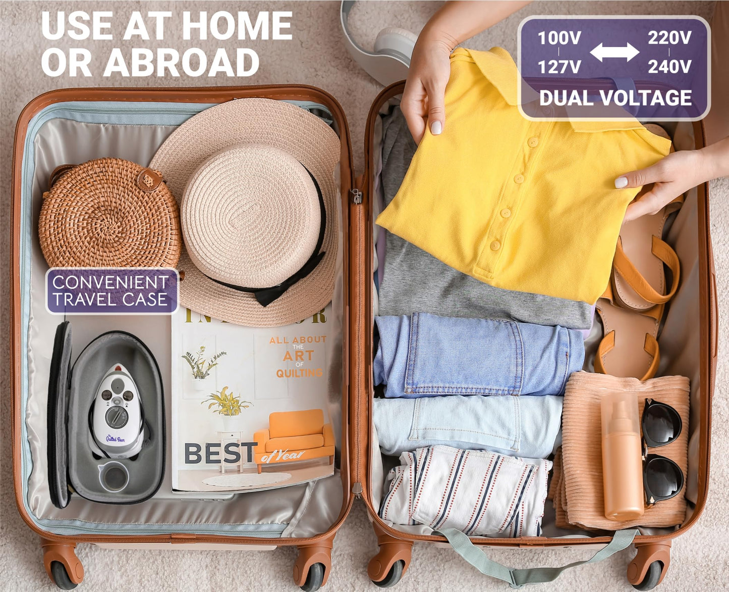 The Quilted Bear Mini Steam Iron - Lightweight Mini Travel Iron for Effortless Quilting & Wrinkle-Free Clothes with Hard Shell Case - Travel Steamer Craft Press for Clothes & Crafts (Black)