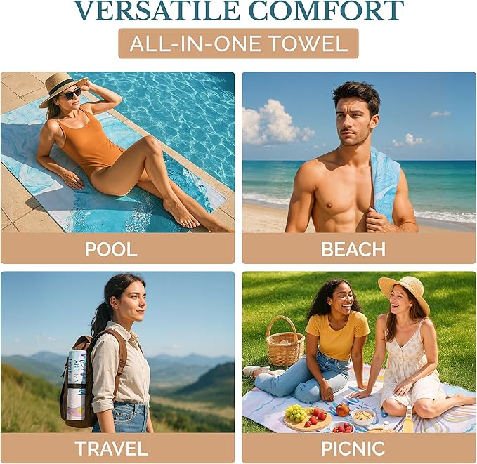 Casa Platino Quick Dry Beach Towel 2 Pack – Extra Large 32"x71" Lightweight Travel Towels, Sand Free & Compact, Ideal for Pool, Camping & Beach Adventures – Summer Essential – Maldives