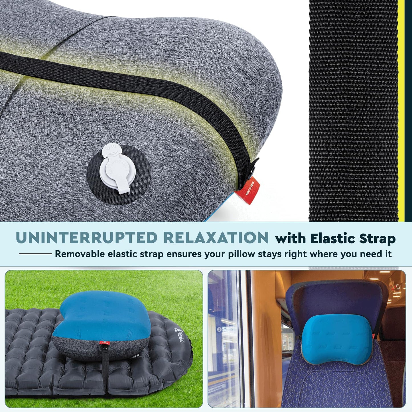 Hikenture Camping Pillow Ultralight, Inflatable Pillows with Removable Cover, Compact Portable Backpacking Pillow, Ergonomic Blow Up Camp Pillows, Washable Air Pillow for Hiking, Beach (Blue)