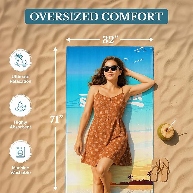 Casa Platino Beach Towel 2 Pack – Extra Large 32"x71" Quick Dry Microfiber Towels, Lightweight Sand Free Travel Towel for Pool, Camping & Beach Essentials for Women – Beni