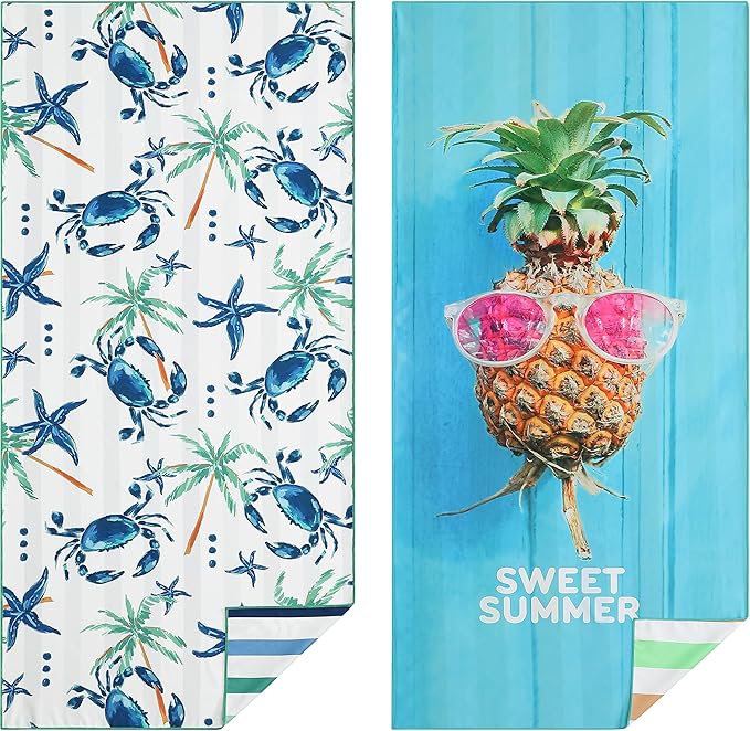 Casa Platino Oversized Beach Towel 2 Pack – Extra Large 32"x71" Lightweight Microfiber, Quick Dry & Sand Free, Perfect for Pool, Beach or Camping – Ideal for Summer Travel – Devil