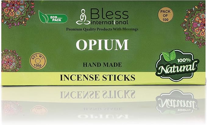 Bless-Opium 100%-Natural-Handmade-Hand-Dipped-Incense-Sticks Organic-Chemicals-Charcoal-Free Purification-Relaxation-Positivity-Yoga-Meditation Best-Woods-Scent (100 Sticks(5.25 OZ))